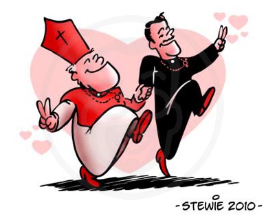 Cartoon: catholic crisis (medium) by stewie tagged bischof,papst,priester,liebe,bishop,pope,priest,love