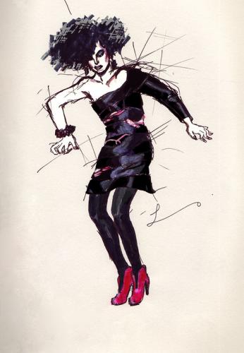 Cartoon: Marc Jacobs Fall 2009 (medium) by lavi tagged fashion,illustration,marc,jacobs,black,dress,80s,hand,drawing,lavi,liao