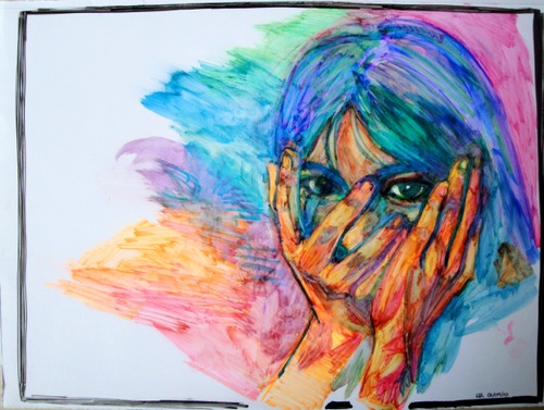 Cartoon: Anxiety (medium) by Laurie Mouret tagged björk,hands,colors,highlighters,anxiety
