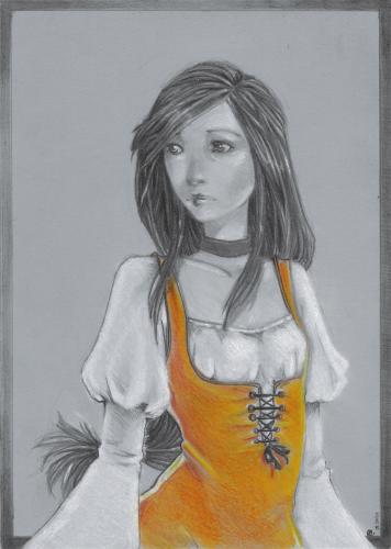 Cartoon: Dagga (medium) by Laurie Mouret tagged dagga,final,fantasy,ix,fanart,chalks,grey,paper,