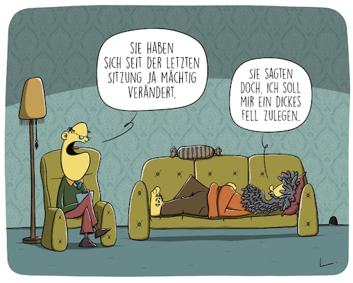 Cartoon: Dickes Fell (medium) by SCHÖN BLÖD tagged thomas,luft,cartoonalarm,dickes,fell,arzt,psychologe,couch,sofa,patient,haare,veränderung,thomas,luft,cartoonalarm,dickes,fell,arzt,psychologe,couch,sofa,patient,haare,veränderung