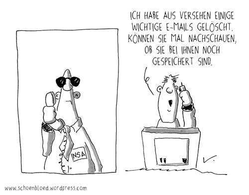 Cartoon: E-Mails (medium) by SCHÖN BLÖD tagged schön,blöd,schoen,bloed,thomas,luft,cartoon,humor,comic,spaß,lustig,freude,lachen,comedy,lacher,brüller,zeichnung,sprechblase,karikatur,nsa,usa,abhöhren,abhörskandal,spionage,daten,datenschutz,email