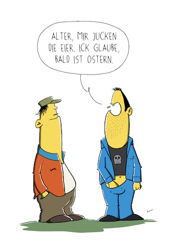 Cartoon: Eier (medium) by SCHÖN BLÖD tagged thomas,luft,cartoon,lustig,ostern,osterfest,feiertag,eier,mann,männer,juckreiz,thomas,luft,cartoon,lustig,ostern,osterfest,feiertag,eier,mann,männer,juckreiz