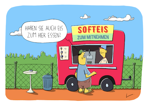 Cartoon: Eis (medium) by SCHÖN BLÖD tagged thomas,luft,cartoon,lustig,humor,eis,softeis,eismann,eisbude,verkaufswagen,thomas,luft,cartoon,lustig,humor,eis,softeis,eismann,eisbude,verkaufswagen