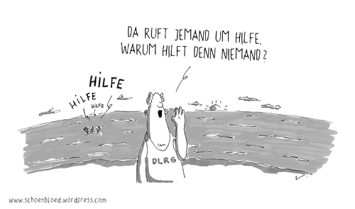 Cartoon: Hilfe (medium) by SCHÖN BLÖD tagged schön,blöd,schoen,bloed,thomas,luft,cartoon,humor,comic,spaß,lustig,freude,lachen,comedy,lacher,brüller,zeichnung,sprechblase,karikatur,dlrg,lebensrettung,lebensretter,hilfe,sos,bademeister,ertrinkender,ertrinken,see,meer,wasser