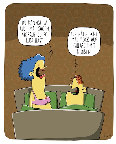 Cartoon: Lust (medium) by SCHÖN BLÖD tagged thomas,luft,cartoon,erotik,vorliebe,essen,klöße,gulasch,bett,ehepaar,mann,frau,thomas,luft,cartoon,erotik,sex,vorliebe,essen,klöße,gulasch,bett,ehepaar,mann,frau