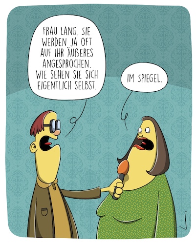 Cartoon: Spiegel (medium) by SCHÖN BLÖD tagged ricarda,lang,grüne,spiegel,aussehen,äußeres,interview,reporter,journalist,mikrofon,ricarda,lang,grüne,spiegel,aussehen,äußeres,interview,reporter,journalist,mikrofon