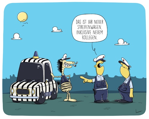 Cartoon: Streifenwagen (medium) by SCHÖN BLÖD tagged thomas,luft,cartoonalarm,streifenwagen,polizist,polizei,auto,kollege,tiere,zebra,thomas,luft,cartoonalarm,streifenwagen,polizist,polizei,auto,kollege,tiere,zebra