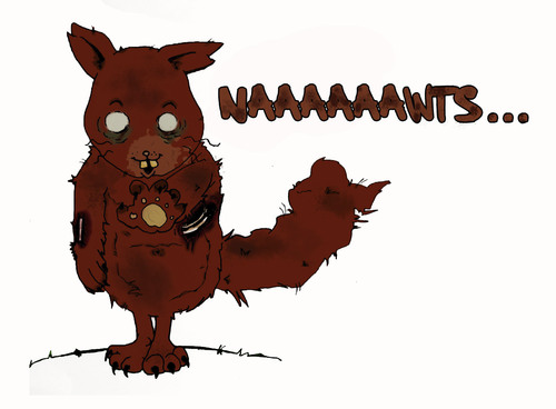 Cartoon: Zombie Squirrel colored (medium) by Spacekadettin tagged zombie,squirrel,colored,naawts,creepy,cute,fun
