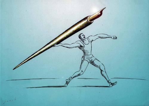 Cartoon: pen thrower (medium) by javad alizadeh tagged thrower,throwing,olympic,sports