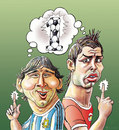 Cartoon: Football duel! (small) by javad alizadeh tagged messi ronaldo soccer football world cup duel
