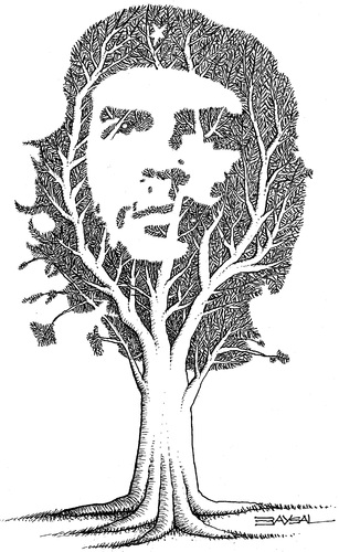 Cartoon: Che (medium) by ercan baysal tagged bill,poster,word,tag,good,create,figure,image,picture,idea,vision,che,ercanbaysal,politics,turkey,türkiye,master,resistance,handmade,work,draw,white,black,cuba,line,drawing,ink,revolutionary