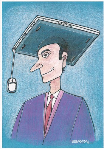 Cartoon: Education (medium) by ercan baysal tagged pc,teacher,celebration,tv,media,culture,ercanbaysal,portrait,science,internet,character,handmade,work,picture,master,job,good,selfie,vision,facebook,link,digital,twitter,art,web,image,graduation,education,illustration,university