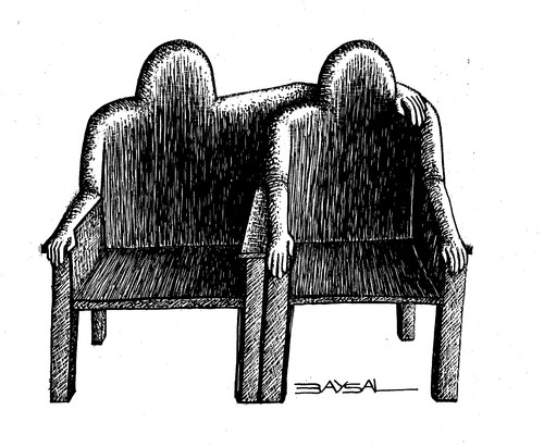 Cartoon: Friendship (medium) by ercan baysal tagged turkiye,turkey,ercanbaysal,design,darwing,line,ink,white,black,logo,tshirt,chair,grotesk,master,fantasy,daydream,image,picture,vision,job,good,selfie,absurd,hand,armchair,arm,friend,friendship