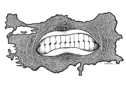 Cartoon: From Turkey (medium) by ercan baysal tagged turkey,turkiye,türkiye,dictatorship,politic,bw,politics,politicians,cartoon,illustration,line,ink,pen,stress,coercion,repression,antidemocratic