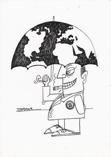 Cartoon: Global (medium) by ercan baysal tagged money,exploitation,ercanbaysal,ink,line,umbrella,politics,man,white,black,logo,symbol,tattoo,depict,form,opinion,vision,pencil,image,picture,create,daydream,fantasy,job,good,dollar,euro,politico,cartoons,rich,capitalist