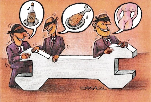 Cartoon: Labor (medium) by ercan baysal tagged work,worker,boss,patron,wrewnch,syndicate,employer,employee,laborer,man,workman,proletarian,pattern,guv