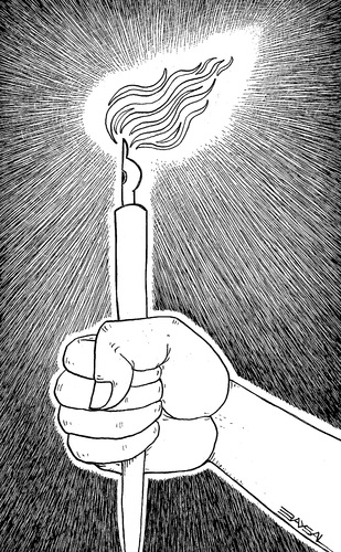 Cartoon: Pen and light (medium) by ercan baysal tagged tattoo,logo,cartoon,design,handmade,life,resistance,magazine,newspaper,drawing,master,favorite,vision,image,picture,job,draw,good,ink,line,torch,hand,light,pen,white,black,illustration,ercanbaysal,turkey,turkiye