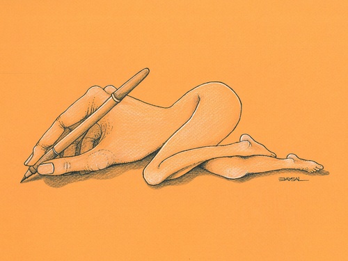 Cartoon: Pen and woman (medium) by ercan baysal tagged pen,woman,women,hand,author,leg,buttocks,cartoon,illustration,artwork,handmade,satire,humour,humor,pencil,symbol,dream,daydream,fantasy,master,image,vision,face,beauty,pretty,idea,create,fineart,art,coloring,form,surreal,paint,poster,bill,banner,talent,joy