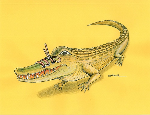 Cartoon: Shoe (medium) by ercan baysal tagged dicaco,best,prize,korea,turquie,humour,cartoon,daydream,image,picture,favorite,vision,grotesk,turkey,türkiye,ercanbaysal,shoe,illustration,crocodile,skin,leather,rind