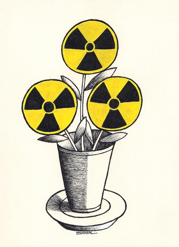 Cartoon: The Flower of Evil (medium) by ercan baysal tagged health,radiation,deadh,atom,technology,yellow,white,black,baudelaire,nuclear,grotesk,vision,favorite,shape,form,magazine,draw,job,good,pencil,pen,flower,turkey,türkiye,ercanbaysal