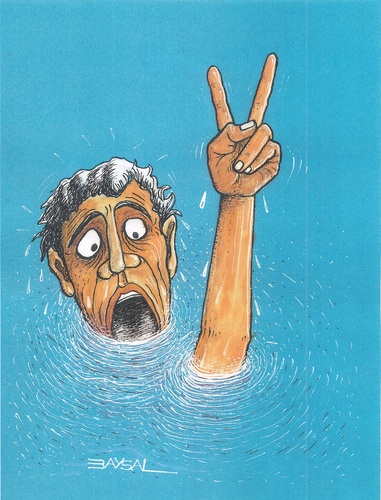 Cartoon: Victory (medium) by ercan baysal tagged water,sea,man,colour,turquie,humour,artwork,art,resistance,handmade,favorite,master,daydream,fantasy,pencil,picture,work,job,good,vision,selfie,gulp,turkey,türkiye,baysal,health,time,victory,blue