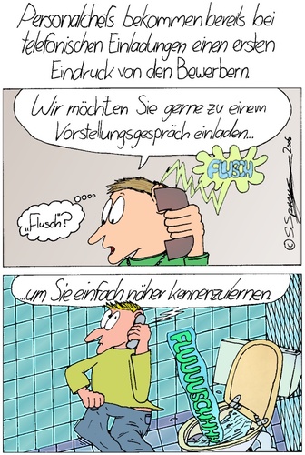 Cartoon: Erster Eindruck (medium) by chaosartwork tagged bewerben,bewerbung,einladen,einladung,gespräch,vorstellungsgespräch,personal,personalbeschaffung,erster,eindruck,chef,manager,management,mitarbeiter,toilette,klo,telefon,anruf,geräusch,geräusche