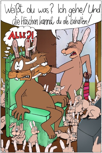 Cartoon: Hasen bei der Scheidung (medium) by chaosartwork tagged hase,karnickel,kaninchen,häschen,scheidung,ehe,krach,mann,frau,er,sie,streit,kinder,behalten,paar