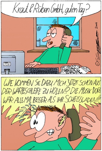 Cartoon: Warteschleife (medium) by chaosartwork tagged dauer,schleife,bitte,warten,musik,gedudel,telefon,firma,mitarbeiter,sie,werden,verbunden,bleiben,am,apparat,hörer,beschwerde