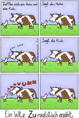 Cartoon: Ein Witz (medium) by chaosartwork tagged kuh,huhn,tier,laute,albern,komisch,minimal