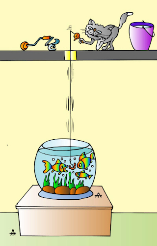 Cartoon: Cat and Fish (medium) by Alexei Talimonov tagged cat,fish