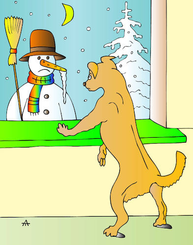 Cartoon: Dog and Snowman (medium) by Alexei Talimonov tagged dog,snowman