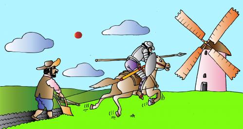 Cartoon: Don Quixote (medium) by Alexei Talimonov tagged don,quixote,windmills