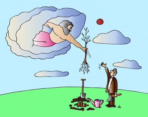 Cartoon: God and Tree (medium) by Alexei Talimonov tagged religion,nature,trees,god