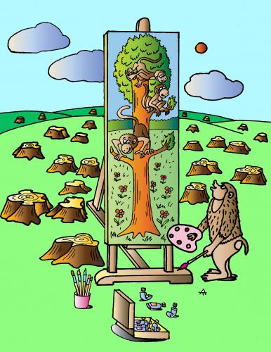 Cartoon: Manky Risyet Derevo (medium) by Alexei Talimonov tagged monkey,trees,nature,painting,