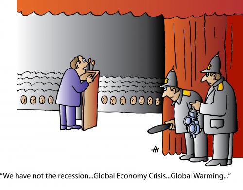 Cartoon: No Recession (medium) by Alexei Talimonov tagged recession,financial,crisis,global,warming