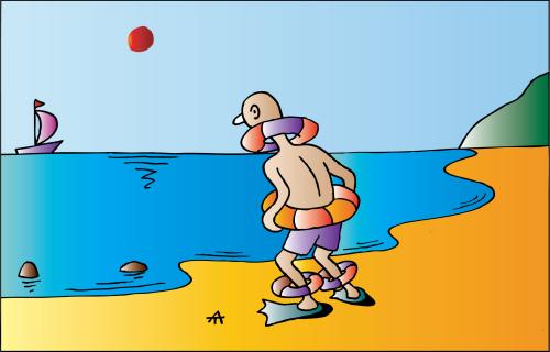 Cartoon: On Beach (medium) by Alexei Talimonov tagged beach,sea,ocean,swimming