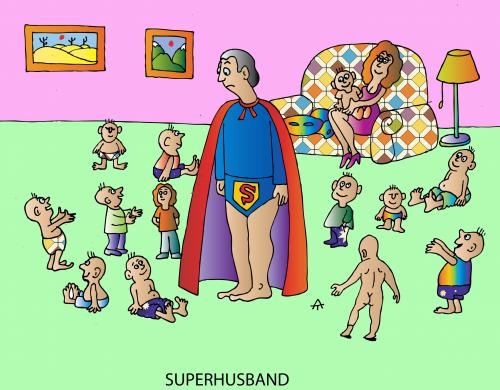 Cartoon: Superhusband (medium) by Alexei Talimonov tagged husband,superman,lover,children,kids,marriage,family