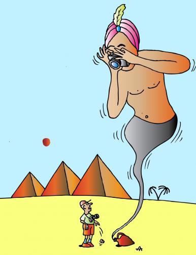 Cartoon: Tourist And Djinn (medium) by Alexei Talimonov tagged tourism,egypt,djinn,bottle