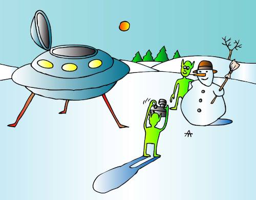 Cartoon: UFO and Snowman (medium) by Alexei Talimonov tagged ufo,snowman