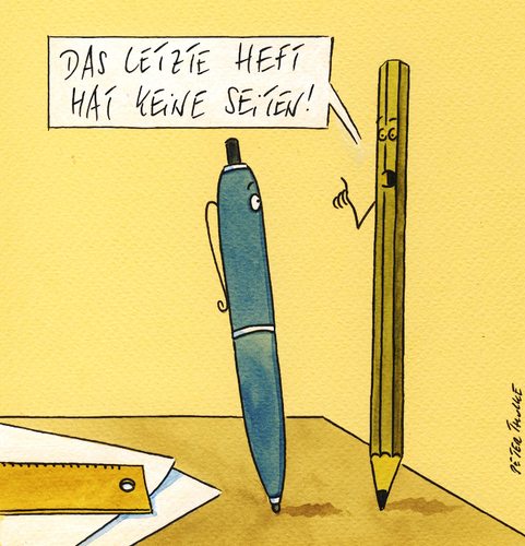 Cartoon: heft (medium) by Peter Thulke tagged no,stifte,stift,blatt,seiten,seite,kurgelschreiber,bleistift,literatur,zeichnen,heft