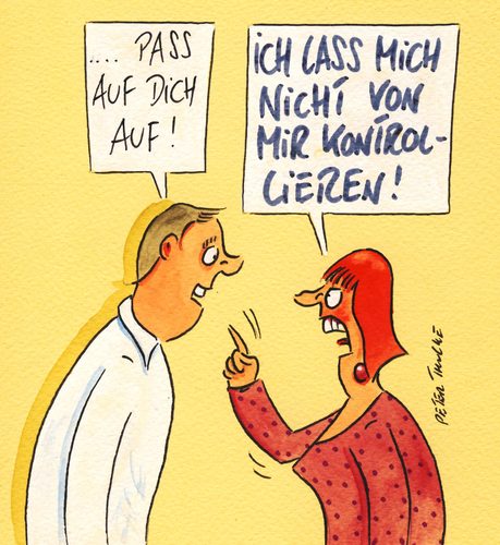 Cartoon: kontrollieren (medium) by Peter Thulke tagged liebe,liebe,ehe,beziehung,partnerschaft,mann,frau,dominanz,streit,kommandieren,kontrolle,kontrollieren,geschlechter