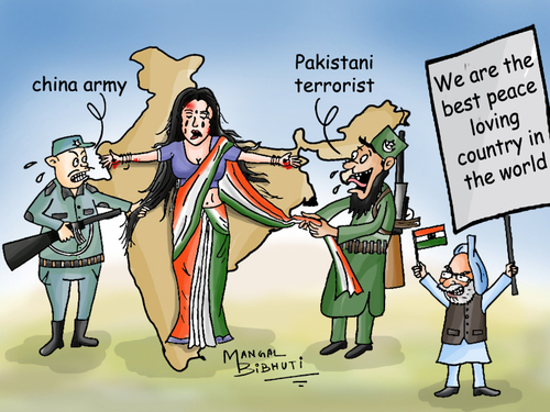 Cartoon: mother india (medium) by mangalbibhuti tagged manmohan,pm,china,pakisthan,motherindia,bharatmata,mangalbibhuti,india,cartoon,indiancartoonist