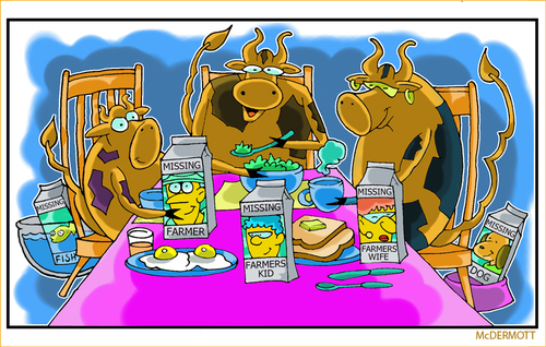 Cartoon: Cowtoons (medium) by Cartoons and Illustrations by Jim McDermott tagged cows,animals,farmer