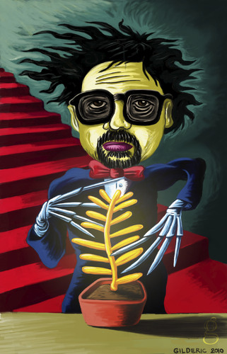 Cartoon: Tim Burton and the Palme (medium) by gilderic tagged illustration,caricature,tim,burton,palme,gold,cinema,fimmaker,film,cannes