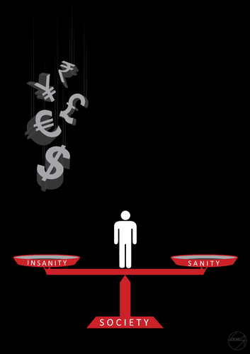 Cartoon: Socio-Economic Balance (medium) by sebtahu4 tagged socioeconomic,balance,gdp,banks,insanity,economics,wall,street,stock,market,currency,interest,rate,creditcard,society