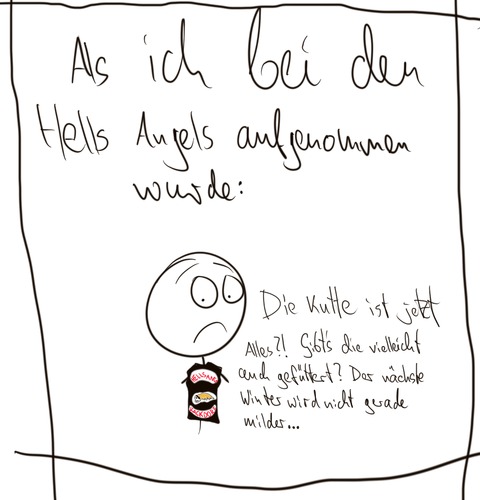 Cartoon: Aufnahme bei den Hells Angels (medium) by hartabersair tagged hells,angels,kutte