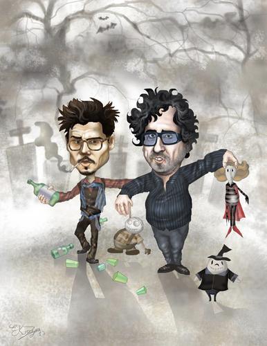 Cartoon: johnny depp e tim burton (medium) by elidorkruja tagged johnny,depp,tim,burton