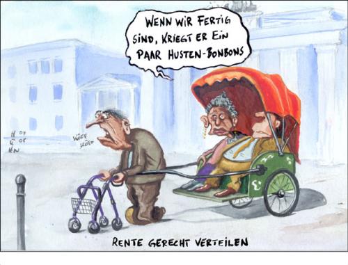 Cartoon: rentnerglück (medium) by huehn tagged rente,verteilungsgerechtigkeit
