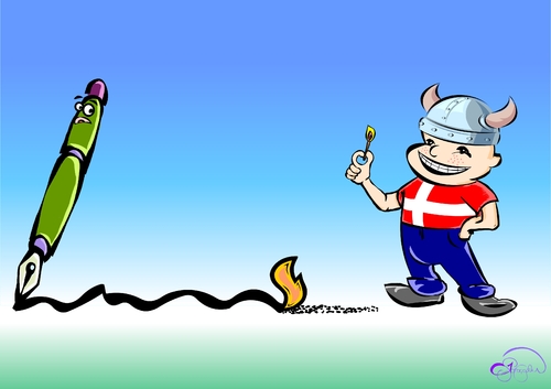 Cartoon: Protesting Denmark (medium) by duygu saracoglu tagged denmark,protest